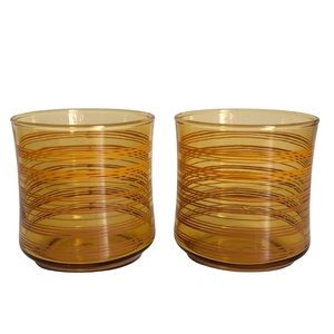 Retro Orange and Brown Striped Amber Drinking Glasses BN2